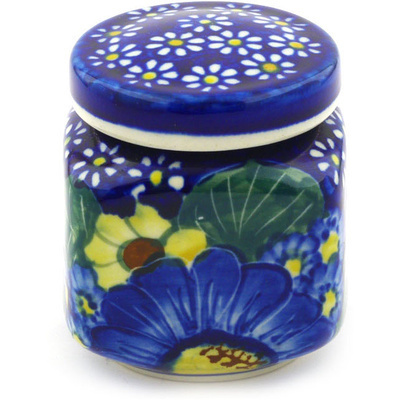 Polish Pottery Jar with Lid 3&quot; Floral Fruit Basket UNIKAT