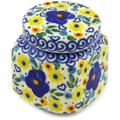 Polish Pottery Jar with Lid 3&quot; Patches Of Love UNIKAT