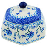 Polish Pottery Jar with Lid 4&quot; Blue Grapevine