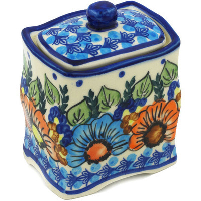 Polish Pottery Jar with Lid 4&quot; Bold Poppies UNIKAT