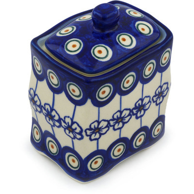 Polish Pottery Jar with Lid 4&quot; Flowering Peacock