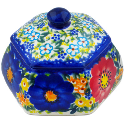 Polish Pottery Jar with Lid 4&quot; Magical Spring UNIKAT