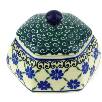 Polish Pottery Jar with Lid 4&quot; Quilted Diasy