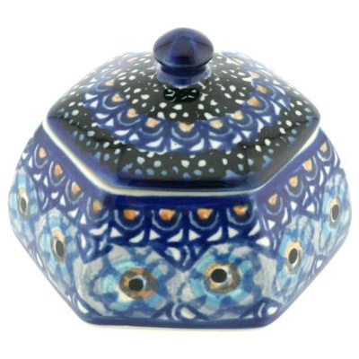 Polish Pottery Jar with Lid 4&quot; Romania UNIKAT