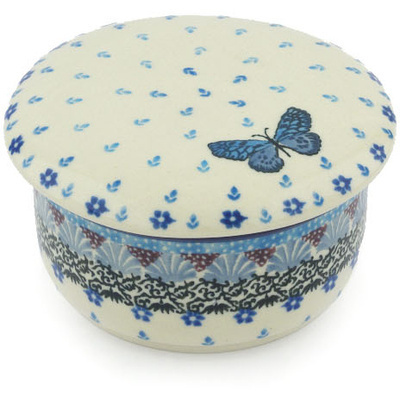 Polish Pottery Jar with Lid 4&quot; Solo Butterfly UNIKAT