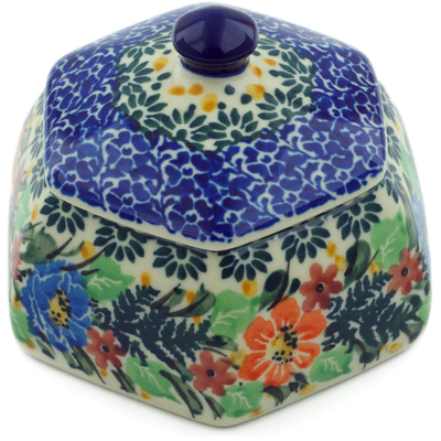 Polish Pottery Jar with Lid 4&quot; Splendid Poppy Meadow UNIKAT