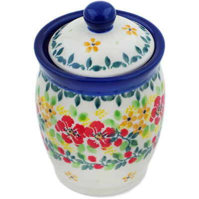 Polish Pottery Jar with Lid 4&quot; Summer Blossoms