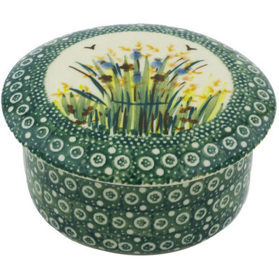 Polish Pottery Jar with Lid 4&quot; Wetland Reeds UNIKAT