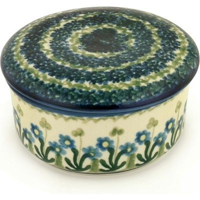 Polish Pottery Jar with Lid 5&quot; Blue Daisy Circle