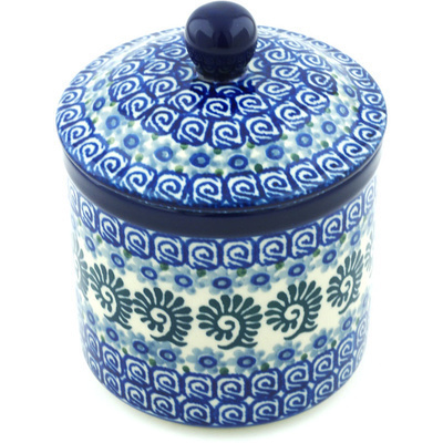 Polish Pottery Jar with Lid 5&quot; Cobalt Fiddleheads