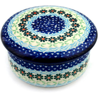 Polish Pottery Jar with Lid 5&quot; Daisies By The Sea