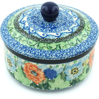 Polish Pottery Jar with Lid 5&quot; Delightful Trope UNIKAT