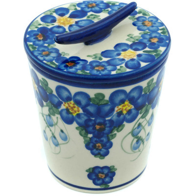 Polish Pottery Jar with Lid 5&quot; Field Of Blue UNIKAT