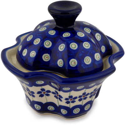 Polish Pottery Jar with Lid 5&quot; Flowering Peacock