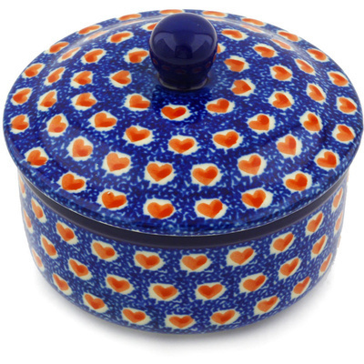 Polish Pottery Jar with Lid 5&quot; Heart Stamp