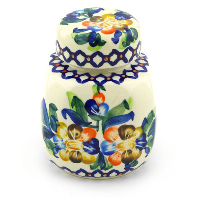 Polish Pottery Jar with Lid 5&quot; Lace Collar UNIKAT