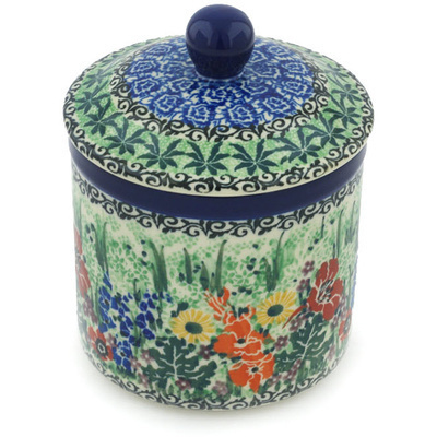 Polish Pottery Jar with Lid 5&quot; Meadow Flowers UNIKAT