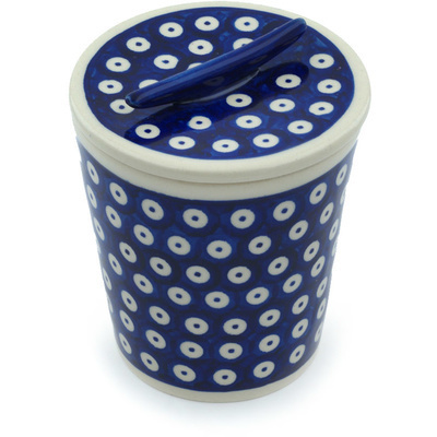 Polish Pottery Jar with Lid 5&quot; Peacock Dots