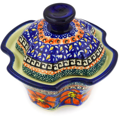Polish Pottery Jar with Lid 5&quot; Poppies UNIKAT