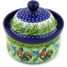 Polish Pottery Jar with Lid 5&quot; Rooster Parade UNIKAT