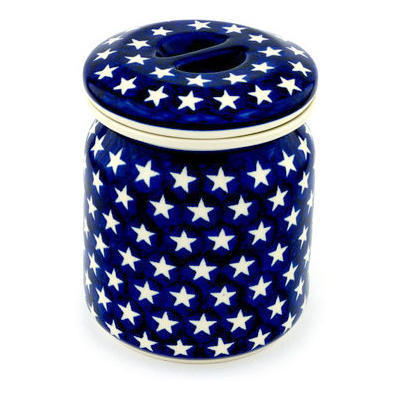Polish Pottery Jar with Lid 6&quot; America The Beautiful