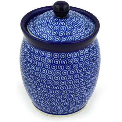 Polish Pottery Jar with Lid 6&quot; Baltic Blue