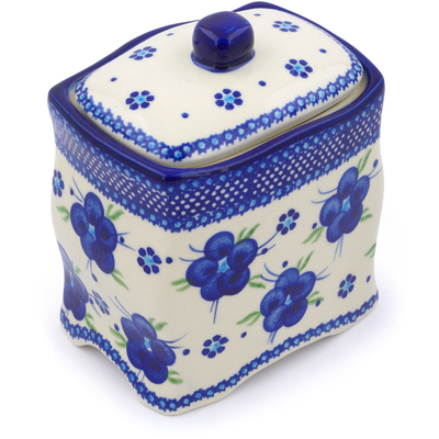 Polish Pottery Jar with Lid 6&quot; Bleu-belle Fleur