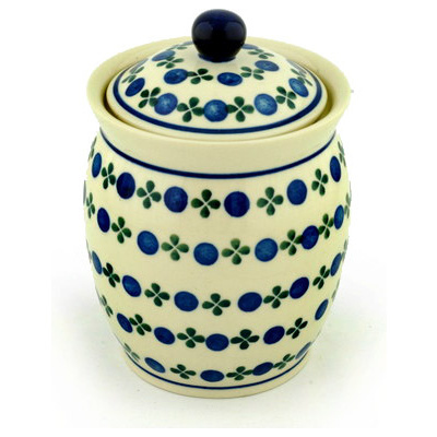 Polish Pottery Jar with Lid 6&quot; Blueberry Blossoms
