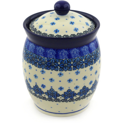 Polish Pottery Jar with Lid 6&quot; Cobalt Daisies