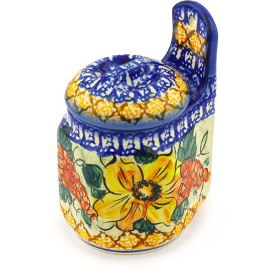 Polish Pottery Jar with Lid 6&quot; Colorful Bouquet UNIKAT