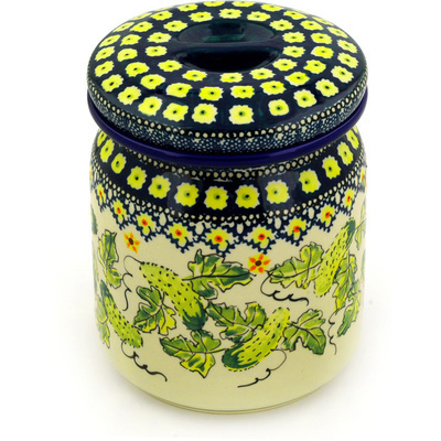 Polish Pottery Jar with Lid 6&quot; Cucumber Patch
