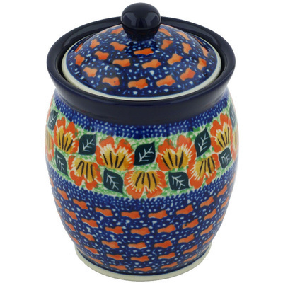 Polish Pottery Jar with Lid 6&quot; Gauguin Flowers UNIKAT