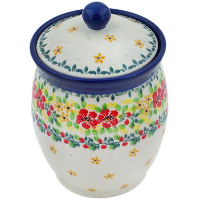 Polish Pottery Jar with Lid 6&quot; Summer Blossoms