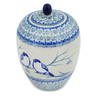 Polish Pottery Jar with Lid 6&quot; Waiting Birds UNIKAT