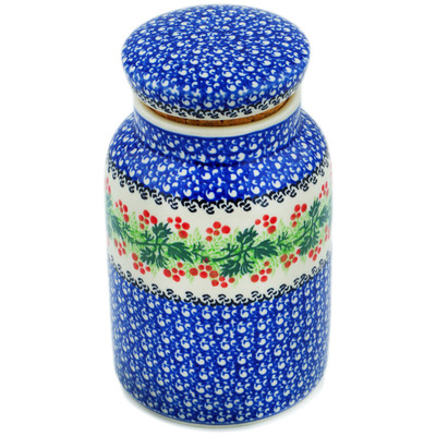 Polish Pottery Jar with Lid 7&quot; Blooming Rowan
