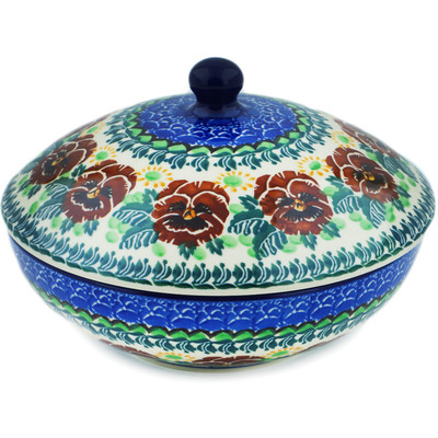 Polish Pottery Jar with Lid 7&quot; Brown Pansy UNIKAT