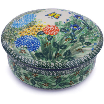 Polish Pottery Jar with Lid 7&quot; Spring Garden UNIKAT