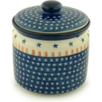 Polish Pottery Jar with Lid 7&quot; Star Spangled Banner
