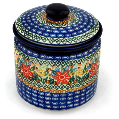 Polish Pottery Jar with Lid 7&quot; Starflower Basket UNIKAT