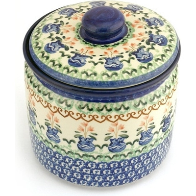 Polish Pottery Jar with Lid 7&quot; Tulip Hearts UNIKAT
