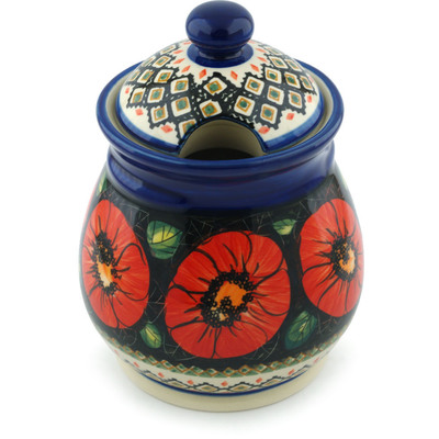 Polish Pottery Jar with Lid 8&quot; Poppy Passion UNIKAT
