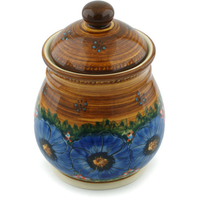 Polish Pottery Jar with Lid 8&quot; Tropical Wildflowers UNIKAT