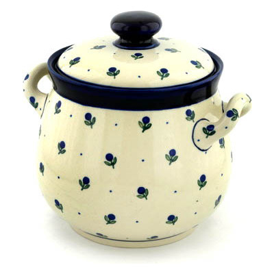 Polish Pottery Jar with Lid 9&quot; Blue Buds