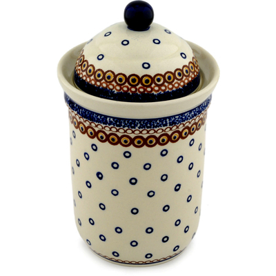 Polish Pottery Jar with Lid 9&quot; Brown Bubbles