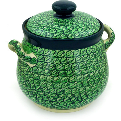 Polish Pottery Jar with Lid 9&quot; Mint Julep