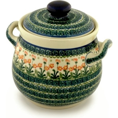 Polish Pottery Jar with Lid 9&quot; Peach Spring Daisy