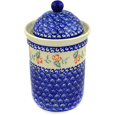 Polish Pottery Jar with Lid 9&quot; Red Daystar