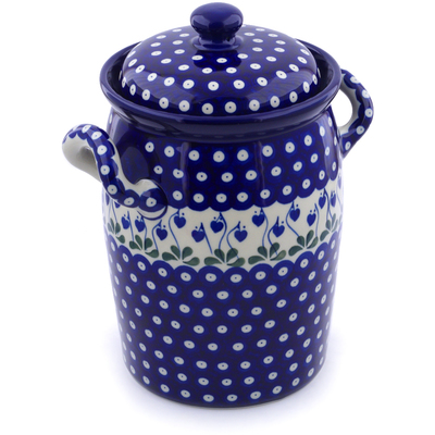 Polish Pottery Jar with Lid and Handles 11&quot; Bleeding Heart Peacock