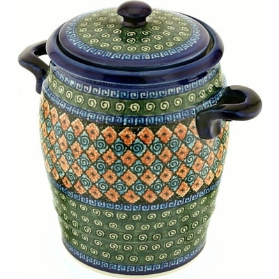 Polish Pottery Jar with Lid and Handles 11&quot; Harlequin UNIKAT