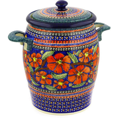 Polish Pottery Jar with Lid and Handles 11&quot; Poppies UNIKAT